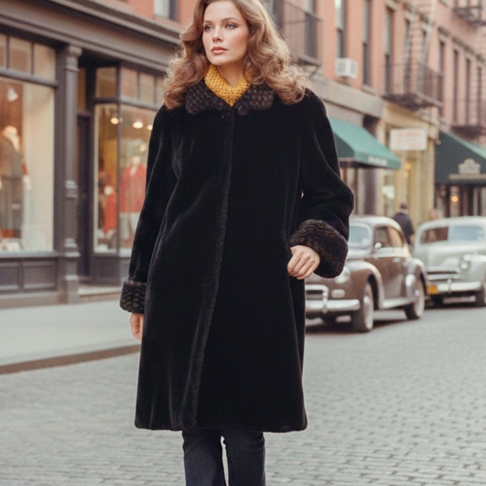 Vintage 70s Furrocious Faux Fur Long Swing Coat - Made in Canada - L/XL